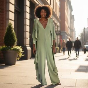 Women’s Green Raffle V Neck Sleeveless Jumpsuit
New